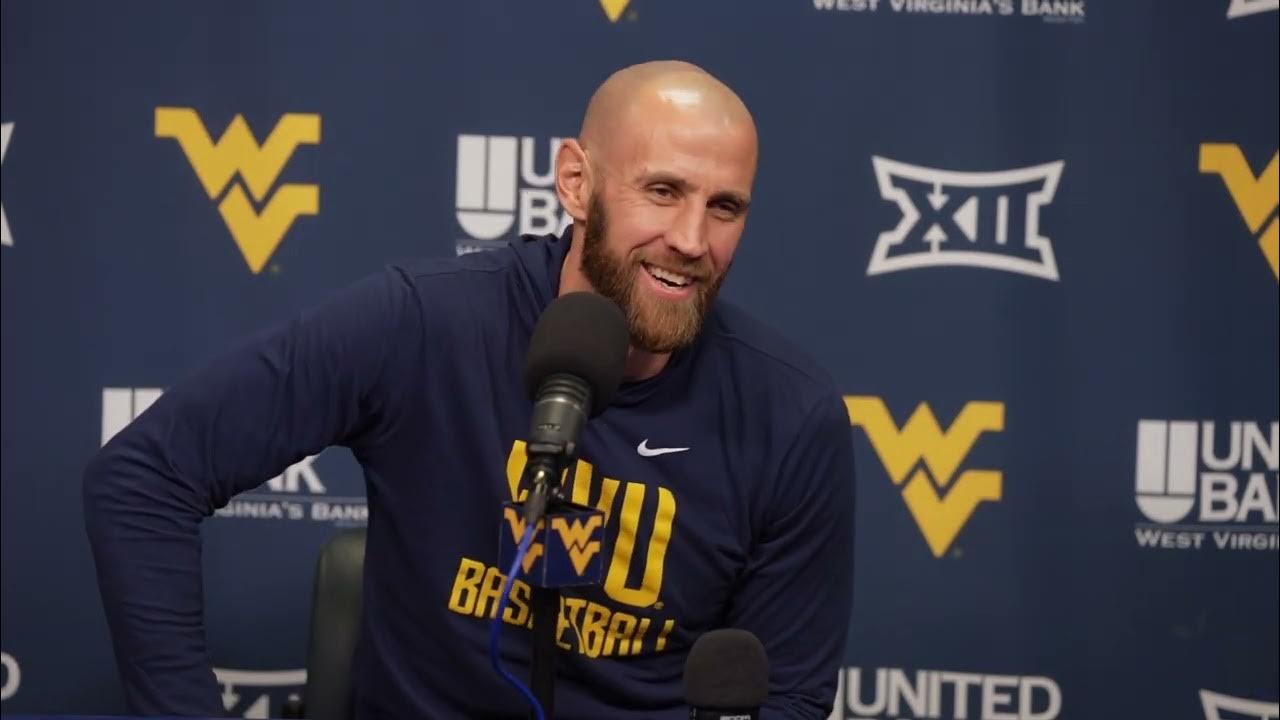 Alex Ruoff talks with the media for the first time as a coach at WVU