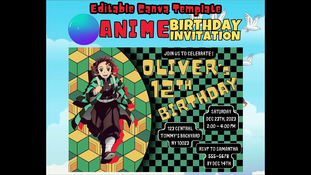 Zoro One Piece Anime Birthday Invitation - We edit it for you (24hrs  turnaround time)