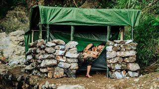 Solo Bushcraft - Building a Stone Cabin - My Safe Shelter and VAU  | Wild Beauty/ Part 2