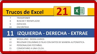 21 Trucos De Excel 2019 - Tema N. 11 Izquierda Derecha Extraer
