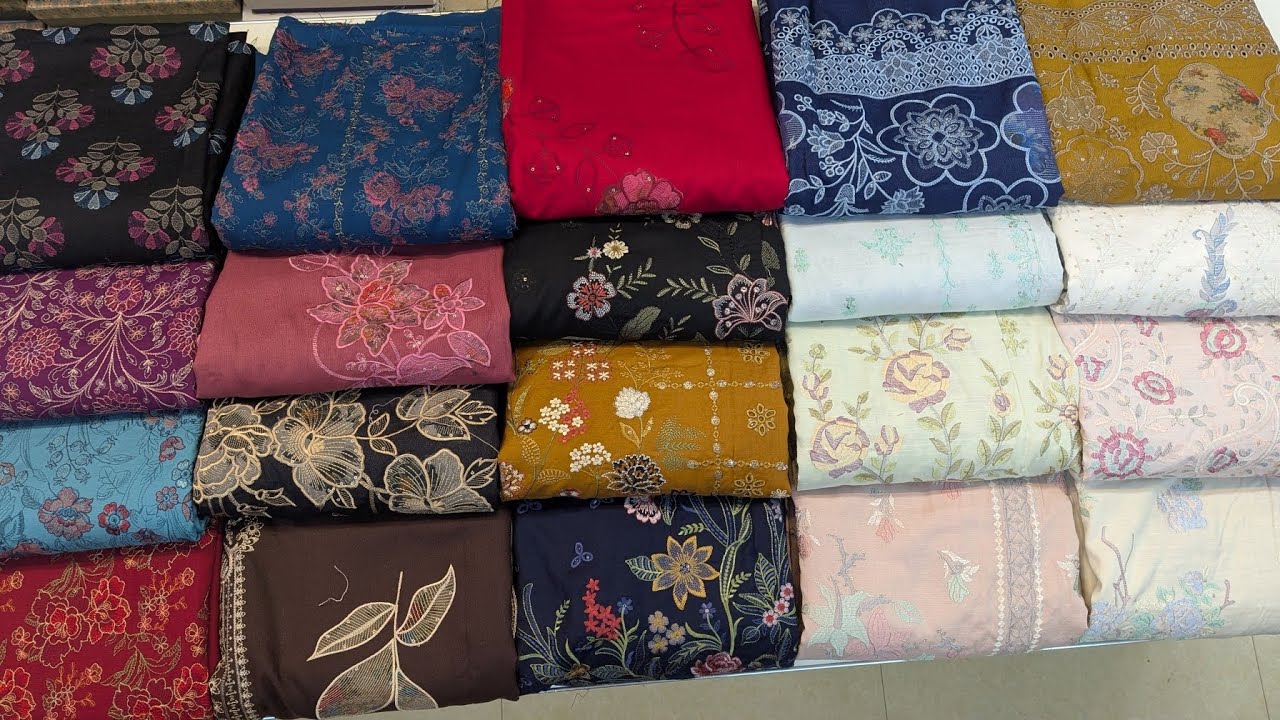 | Marina Suits Applic Work| Embroidered Wool Shawl | New Arrivals | Branded Original | Light & Dark 