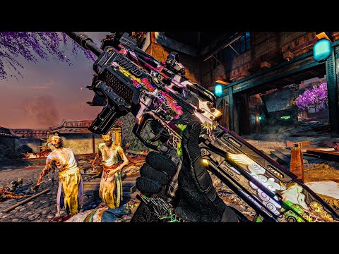 Black Ops 7 Zombies Tenshu gameplay thumbnail showing a decorated rifle aimed at undead samurai in a castle courtyard