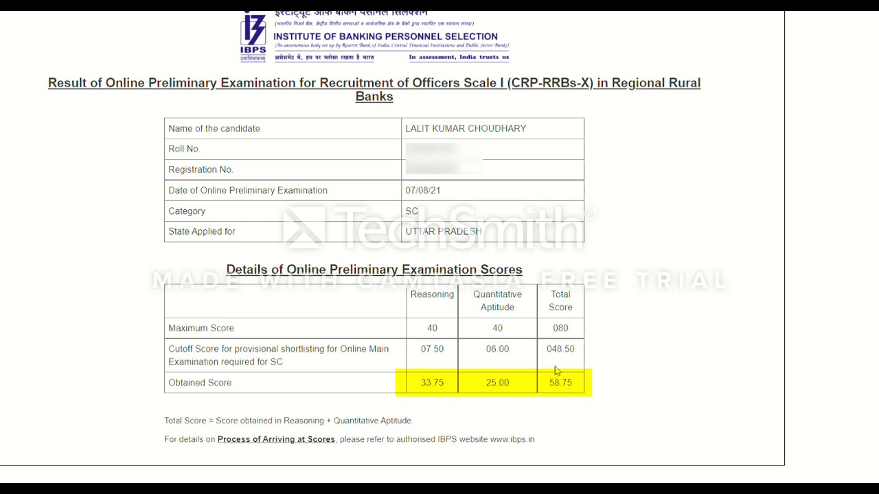 My RRB PO Prelims Result 2021 