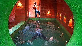 95Days Building Water Slide Park into Underground secret Temple House