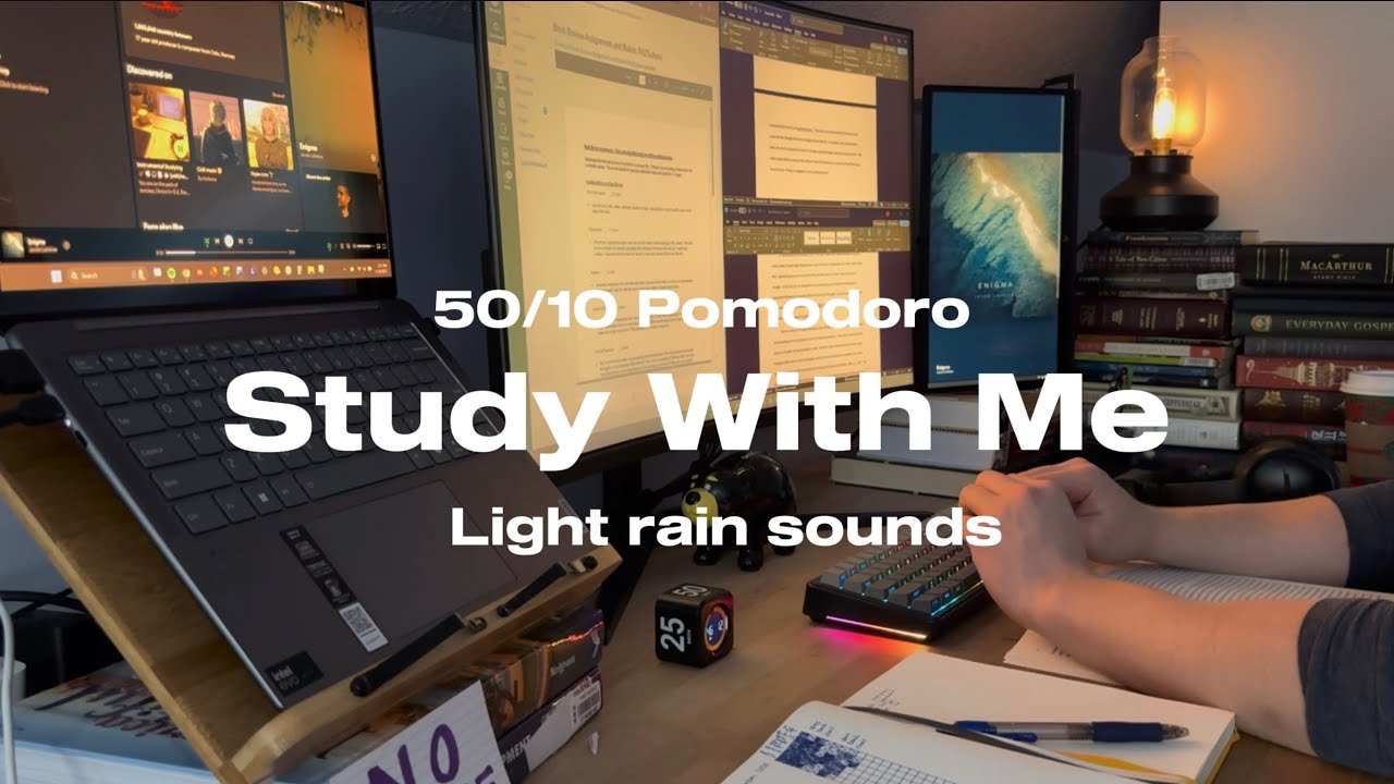 🌧️ 2 Hour Study With Me — Light Rain & Calm Focus | 50/10 Pomodoro ...