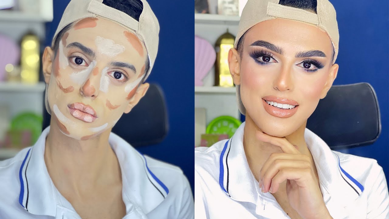 خطوات ميك اب تكبير العين بدرجات الرمادي والاسود 👁| Make Up Transformation With Omar Esa￼✨