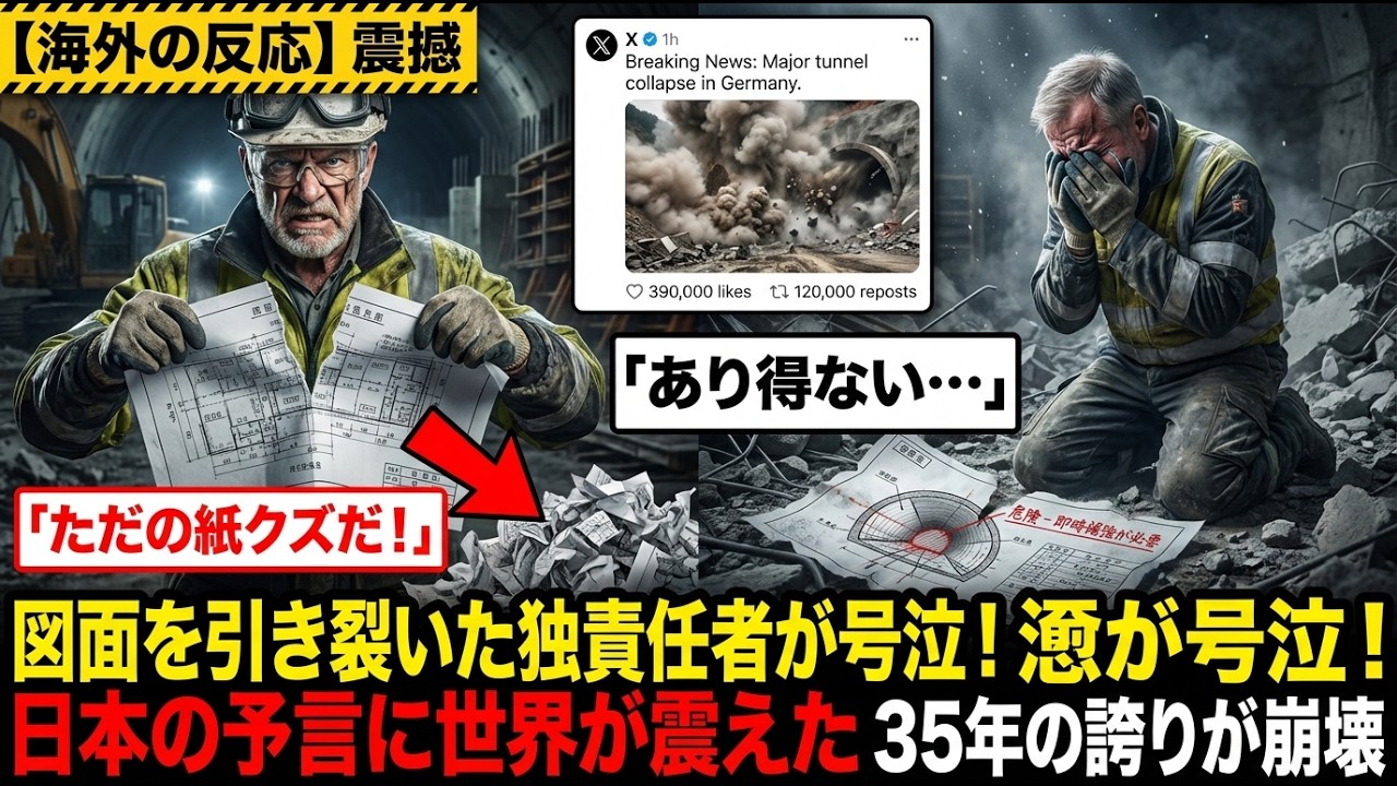 【海外の反応】「こんなガラクタを持ち込むな！」 経験35年のドイツ人総工事責任者、日本人の手描き図面を引き裂く… 翌日、トンネルが崩落 「あり得ない…」 その衝撃の結末に、世界は震え上がった