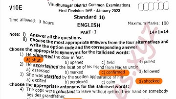 10th std English 1st revision 2023 original question paper with answer key | Virudhunagar District