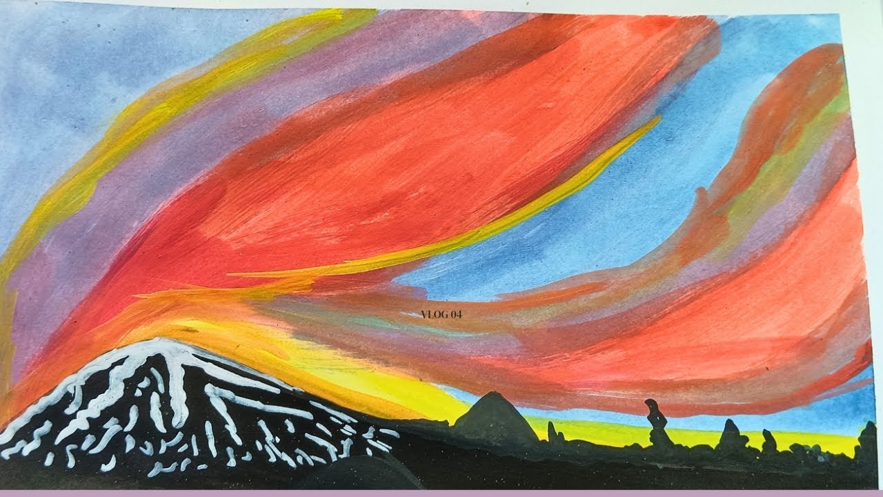 Colorful Sunset Sky Painting with Mountains | Easy Art Tutorial#art#trending