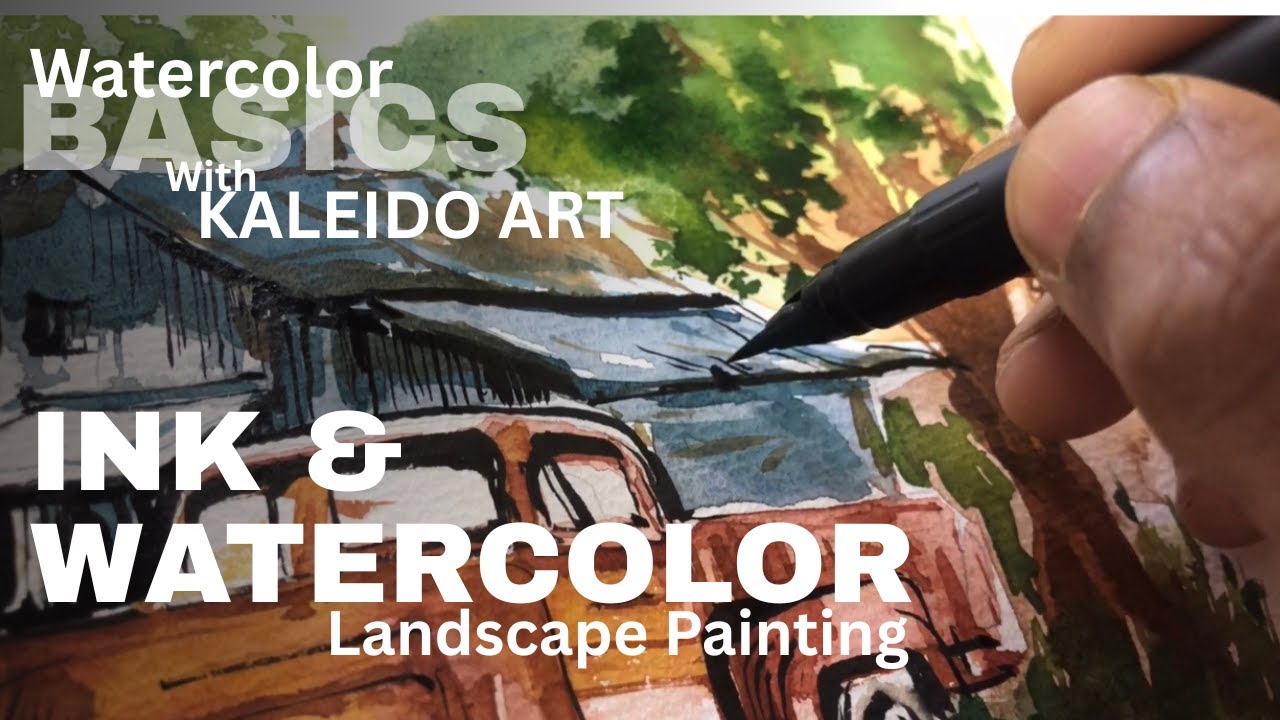 Ink & Watercolor Landscape Painting / How to paint in Watercolor #watercolorpaintingtutorial