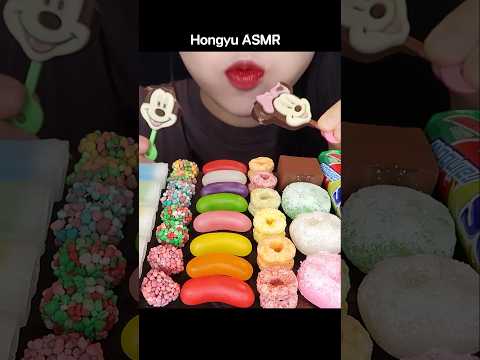 ASMR RAINBOW DESSERTS 무지개 길쭉젤리, <strong>미키미니</strong> 초콜릿, 닉클립 왁스병 FROZEN #shorts #mukbang #먹방 #rainbow #hongyu