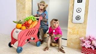 Baby Monkey Bim Bim Harvests A Cart Vegetables In The Garden | Funny Story About A Monkey (1 Hour)