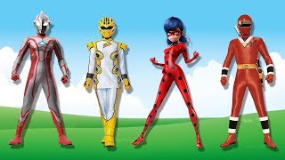 Wrong Heads Ultraman Ribut Power Rangers Ladybug Finger Family Song Nursery Rhymes For Kids Toddlers