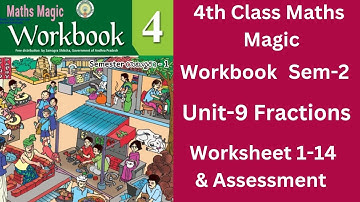 💐👌4th Class Maths Magic Workbook Sem-2 Unit-9 "Fractions" Worksheet 1 -14 & Assessment 👌💐💯