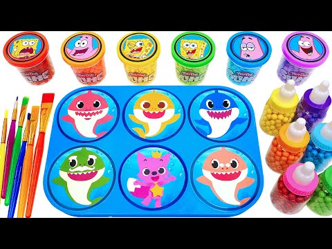 Satisfying DIY How to make Rainbow Lollipop Slime with Baby Shark Sponge Bob Bottle Cutting ASMR