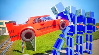 Cars Pushing-attacking Lego Ragdolls | Brick Rigs