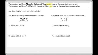 Math 208 : 3.2 #5, #6 (Elementary Statistics Tutorial : Mutually Exclusive Events)
