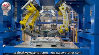 YC Waterjet cutting machine robotic waterjet cutter for automotive interior parts.