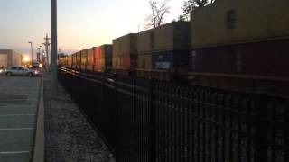 All BNSF Gevo lash up leading a stack @ night.