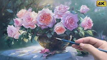 Hyper-Realistic Rose Still Life: Step-by-Step Oil Painting Tutorial | Calming Art Guide