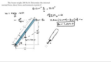 Determine the internal normal force, shear force, and moment at point C