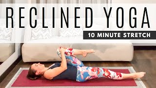 10 min Beginner Yoga LYING DOWN (Supine Yoga on Your Back)