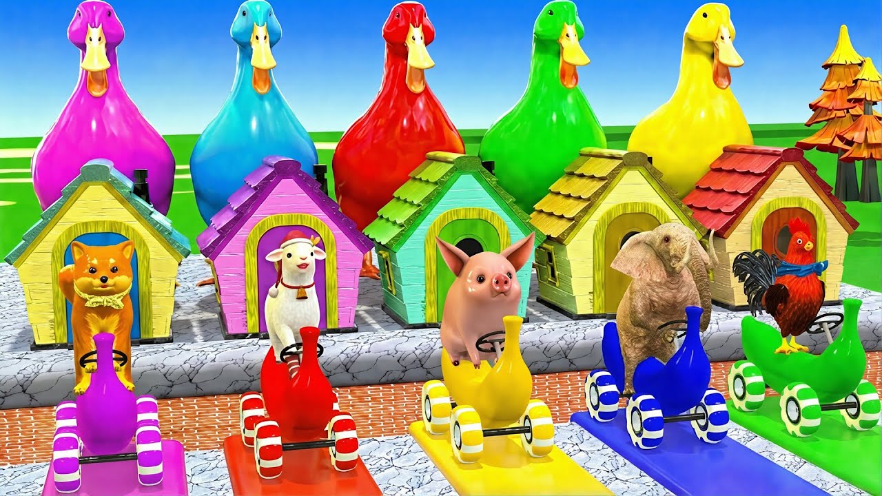 Long Slide Game with Cow Elephant Gorilla Hippopotamus Tiger 3d Animal Game Funny 3d Animals