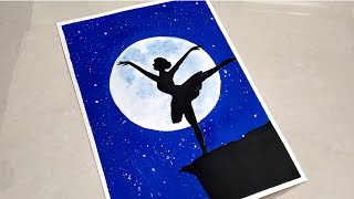 Easy Poster Color Full Moonlight Painting with Dancing Ballerina Girl Painting/ Easy Poster Color