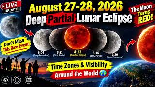 Deep Partial Lunar Eclipse 2026 🌕🔴 | August 27-28 | Moon Turns Red | Eclipse Time & Visibility The Moon Will Change On August 28 2026 Partial Lunar Eclipse Explained
