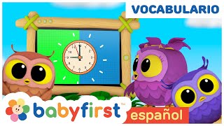 Nuevo espectáculo - Hoot, Scoot & What | Aprender vocabulario para niños | reloj |Baby First Español