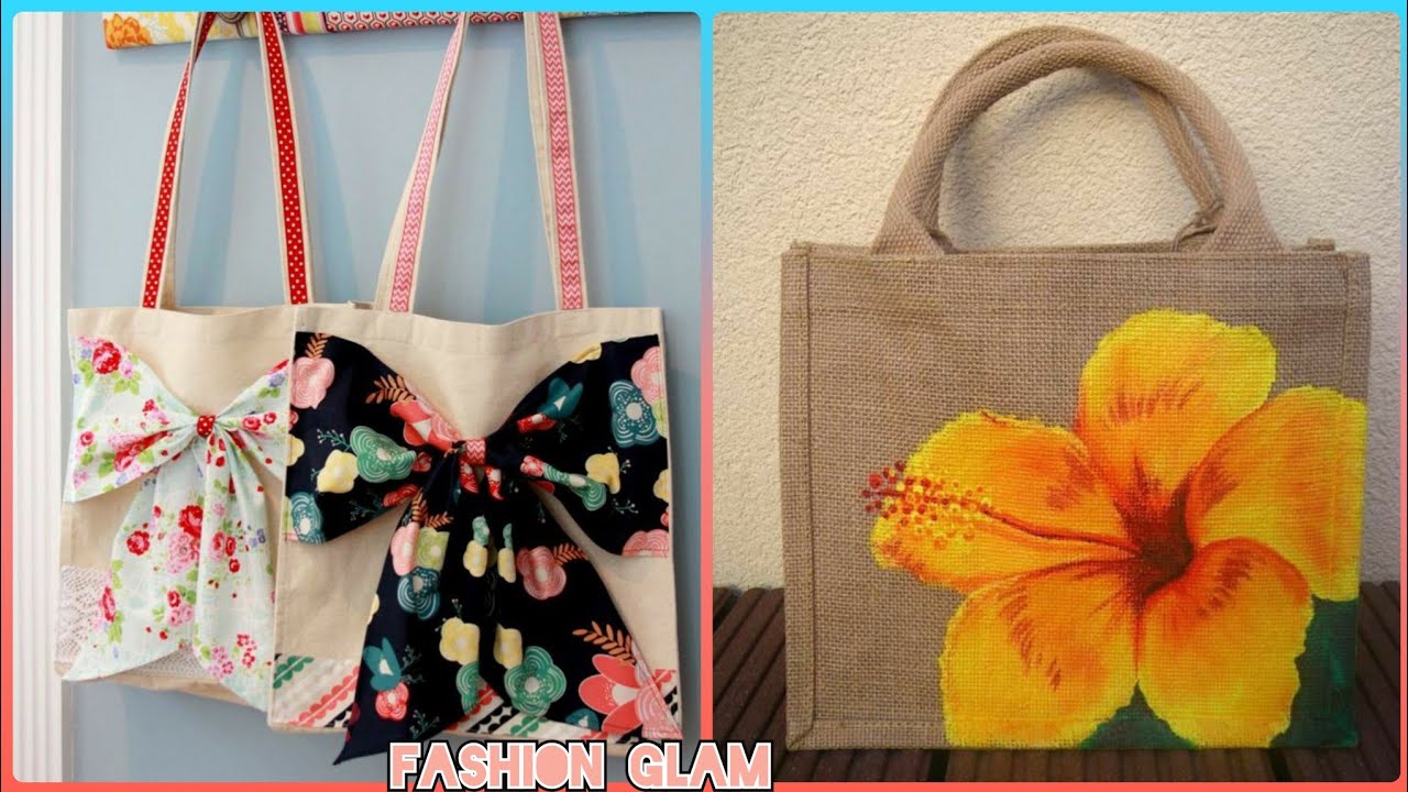 different types of printed fabric tote bags designs/hand painted jute bags