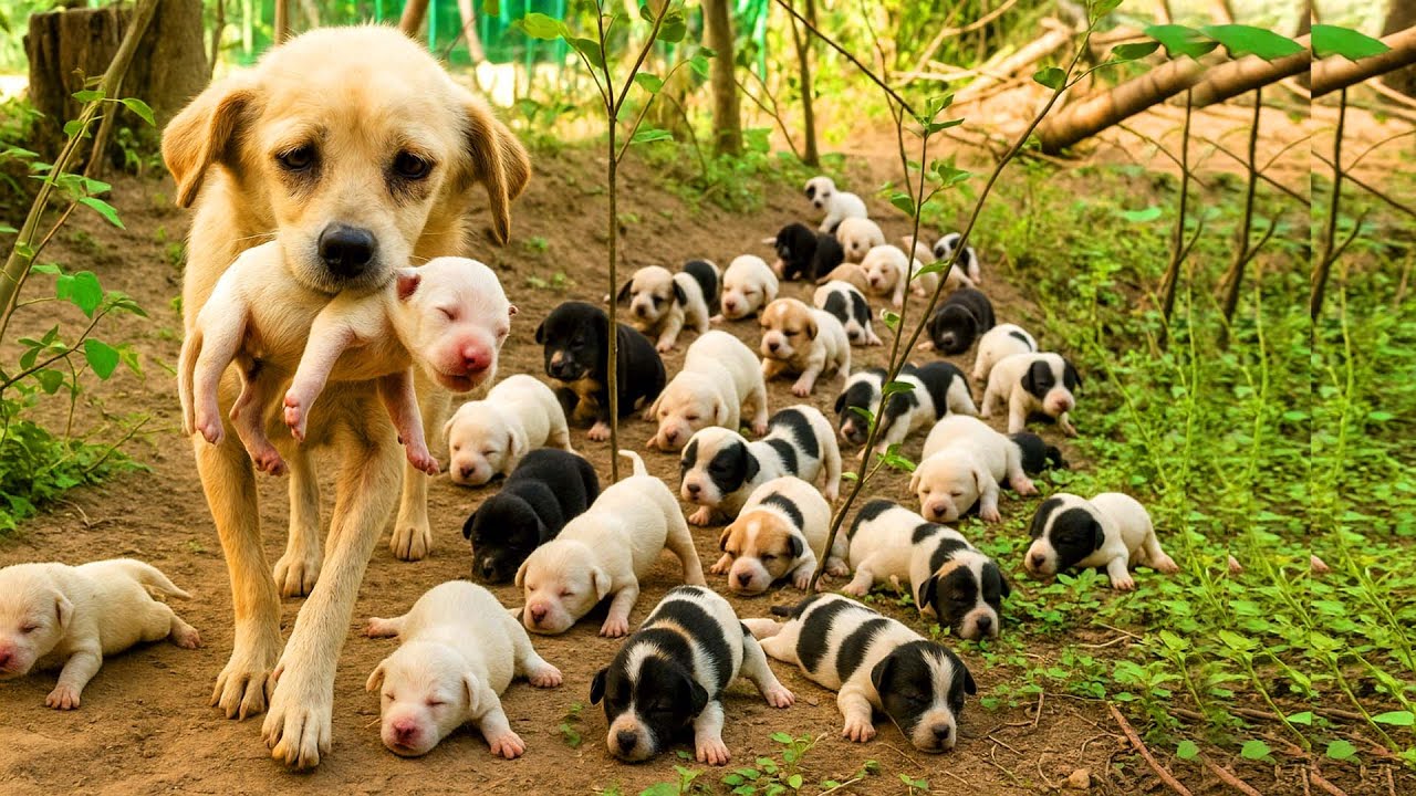 Wow! A mother dog 🐶 quietly gave birth to her puppies 🐕 in my backyard ...
