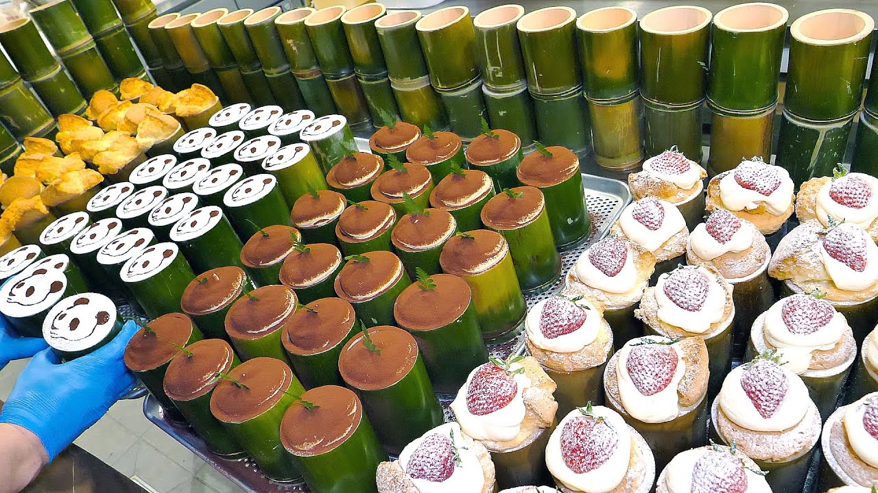 100% настоящий бамбук! начинка Тирамису, Заварной крем, Шоколадный торт | Корейская еда