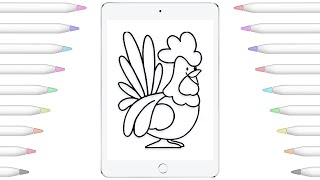 Rooster - Coloring Pages | How To Color Draw | Apple Pencil Ipad