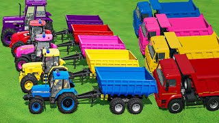 TRANSPORT J.DEERE  & JCB FASTRAC & TRACTOR & SUGARCANE-FLATBED TRAILER ON MUDDY ROAD! FS22