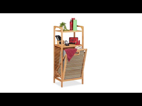 Relaxdays Cesto Portabiancheria , 2 Scomparti 80 L, Sacco Biancheria Cesta Su Ruote 76x65x35cm Bambu Naturale Grigio 89465540