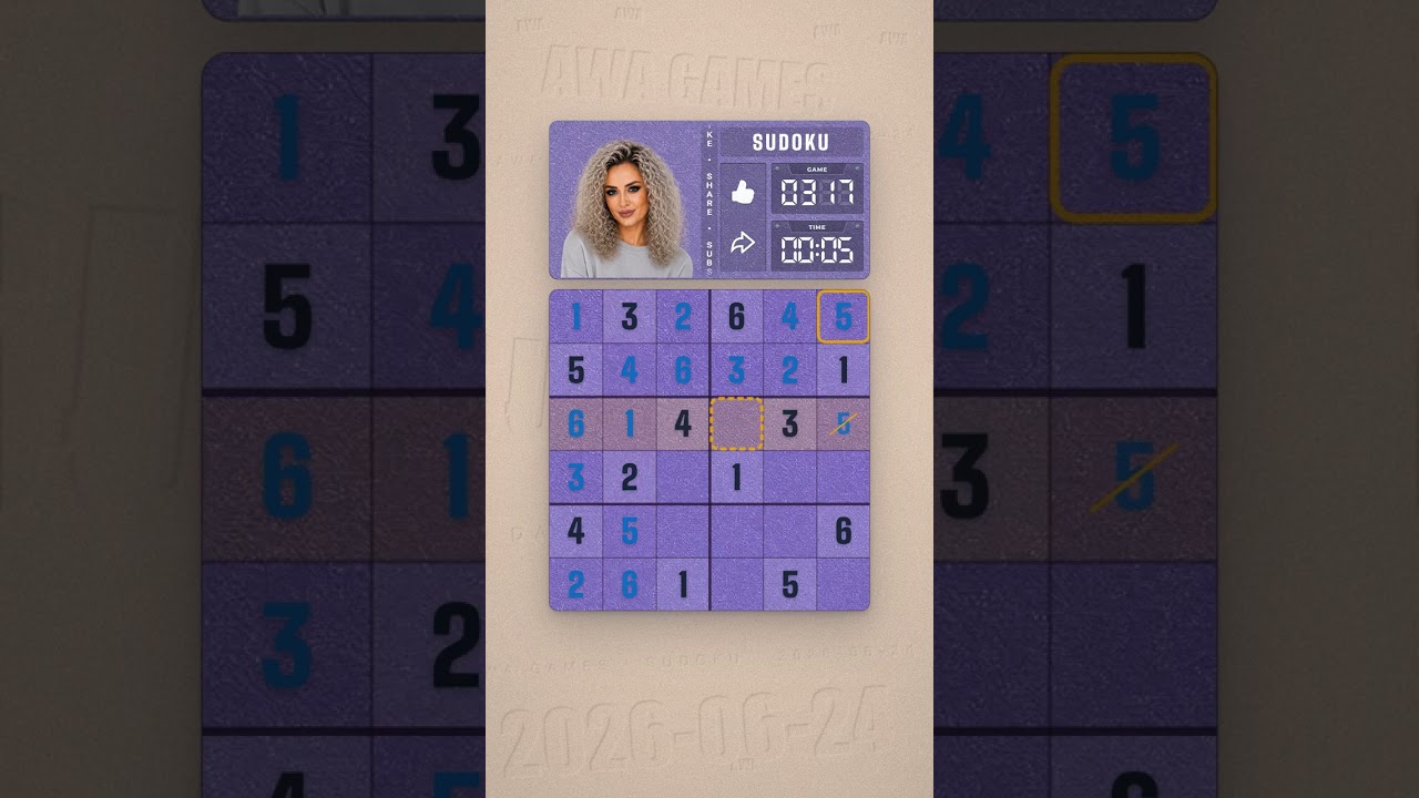 LinkedIn Mini Sudoku #317 solved board for June 24, 2026, 6x6 grid
