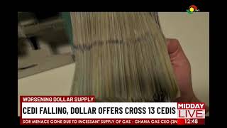 Worsening dollar supply: Cedi falling, dollar offers cross 13 cedis.