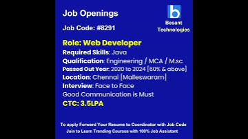 Java Job Openings|Join & Get Placements|Besant Technologies #shorts #job #java #placement