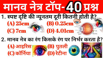 मानव नेत्र महतवपूर्ण प्रश्न|| Human eyes important MCQ|| Science Gk in Hindi....