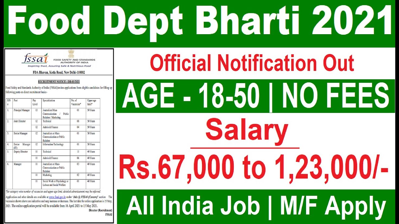 Food Department Recruitment 2021 Food Safety Officer Vacancy 2021 Govt Jobs Sarkari Naukari Youtube