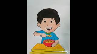 #drawing of a boy #eating food #shorts#art#