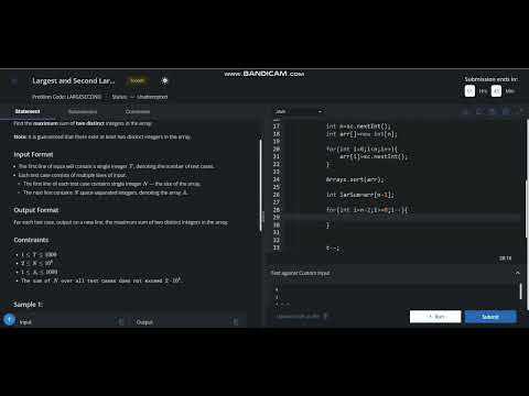 Largest and Second Largest | Codechef |  Starters 88 |  Solution In JAVA.