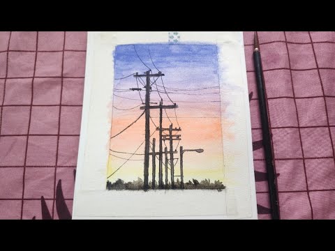 Vẽ Tranh Phong Cảnh Bằng Màu Nước - Vẽ Cột Điện - Youtube