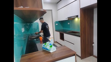 Kính Ốp Bếp màu Xanh Ngọc thi công tại chung cư I20 Cipucha