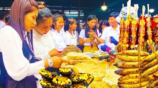 Amazing Cambodian Street Food - Crispy Shrimp, grilled Chicken, Fish, Frog, Bee, Dessert, & More