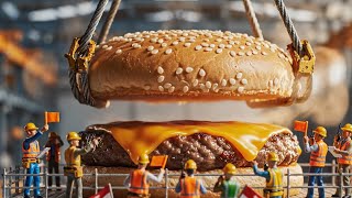 Miniature Burger Construction 🍔🏗️ | Tiny Workers Build a Giant Cheeseburger