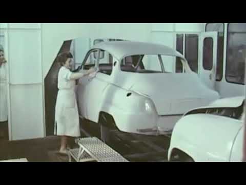 How Saabs were made in 1960 - Saab factory in Sweden - engine and car production - Eng. sub
