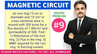 MAGNETIC CIRCUIT SOLVED PROBLEMS 9 IN HINDI (LECTURE 10)