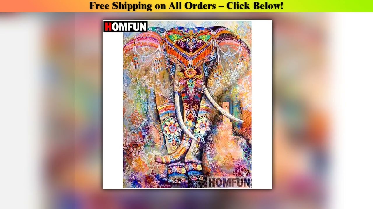 HOMFUN 5D DIY Diamond Painting Full SquareRound Drill Color elephant Embroidery Cross Stitch gift H